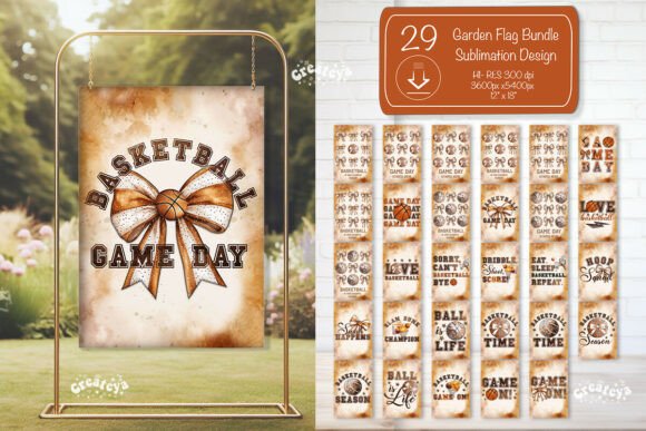 Basketball Garden Flag PNG Bundle Sign: A Crafts-Friendly Graphic Design Asset for Content Creators