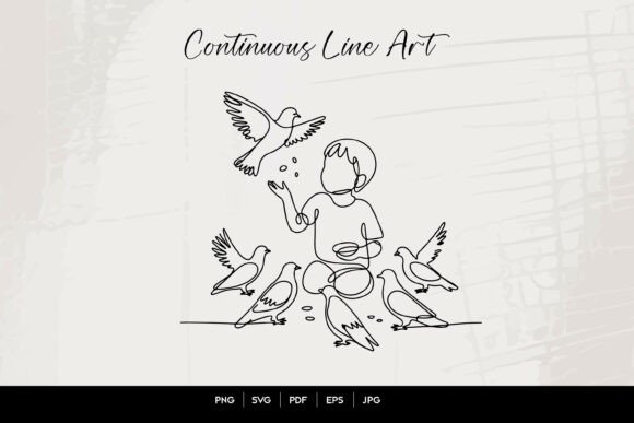Child Feeding Birds Line Art: A Versatile Graphic Design Asset for Content Creators