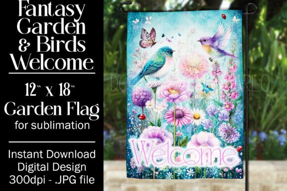 Fantasy Bird Garden Flag Sublimation 10: A Creative Design Asset for Bloggers and Content Creators