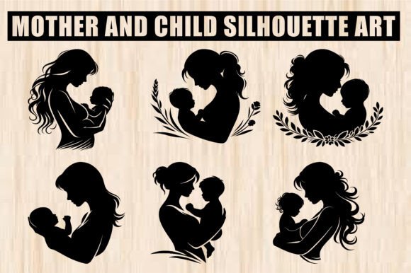Mother and Child Silhouette Designs: A Versatile Graphic for Crafts and Branding