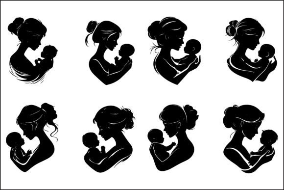 Mother and Child Walking Silhouettes Can – A Versatile Graphic Design Asset for Crafts