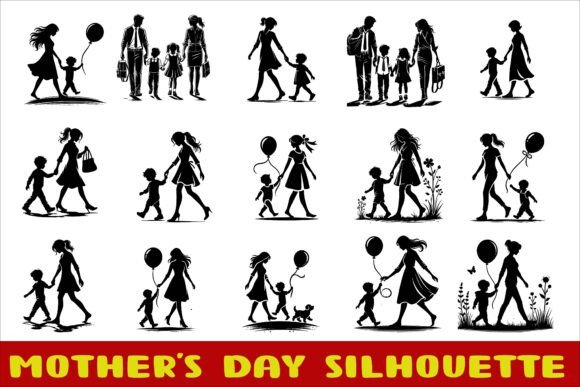 Mother and Children Silhouettes: A Heartfelt Graphic Design Asset for Crafts and Local Brands