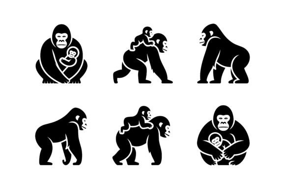 Mother Baby Gorilla Icon Set EPS: A Versatile Graphic Design Asset for Crafts and Content Creators