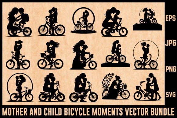 Mother Child Bicycle Moments Vector: A Versatile Graphic for Local Business Branding