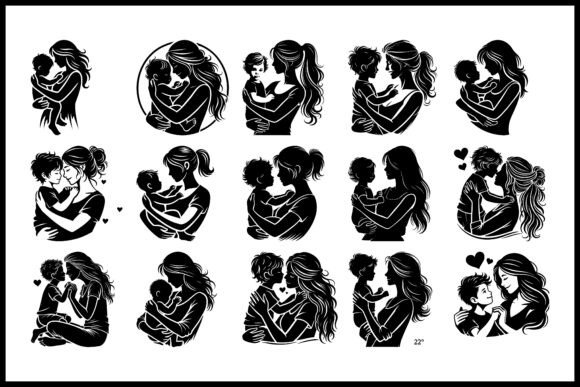 Mother Child Silhouette Vector Art Set: A Versatile Graphics Asset for Crafts and Branding
