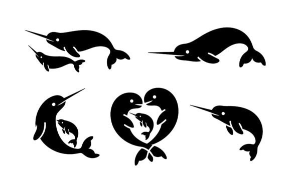 Narwhal Family Vector Silhouette for Crafts and Graphics
