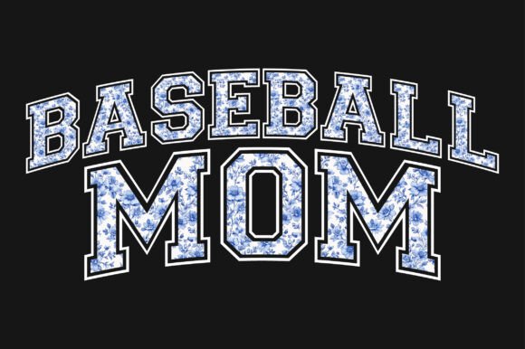 Tiny Blue French Toile Baseball Mom PNG Graphics and Crafts